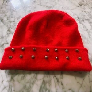 Red beanie with rhinestone spikes